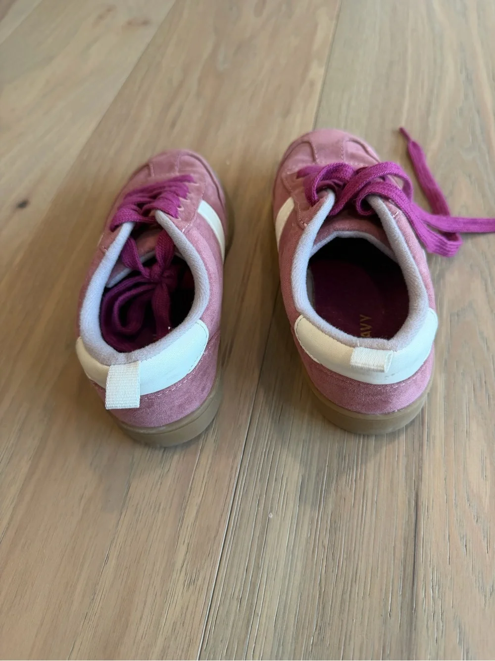 Old Navy Pink Suede Kids Sneakers with White Stripe